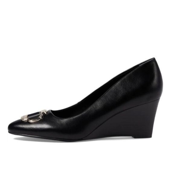 ANN KLEIN Sarina Pointed Toe Wedge Pump In Black Smooth Size 8.5 - Picture 3 of 14